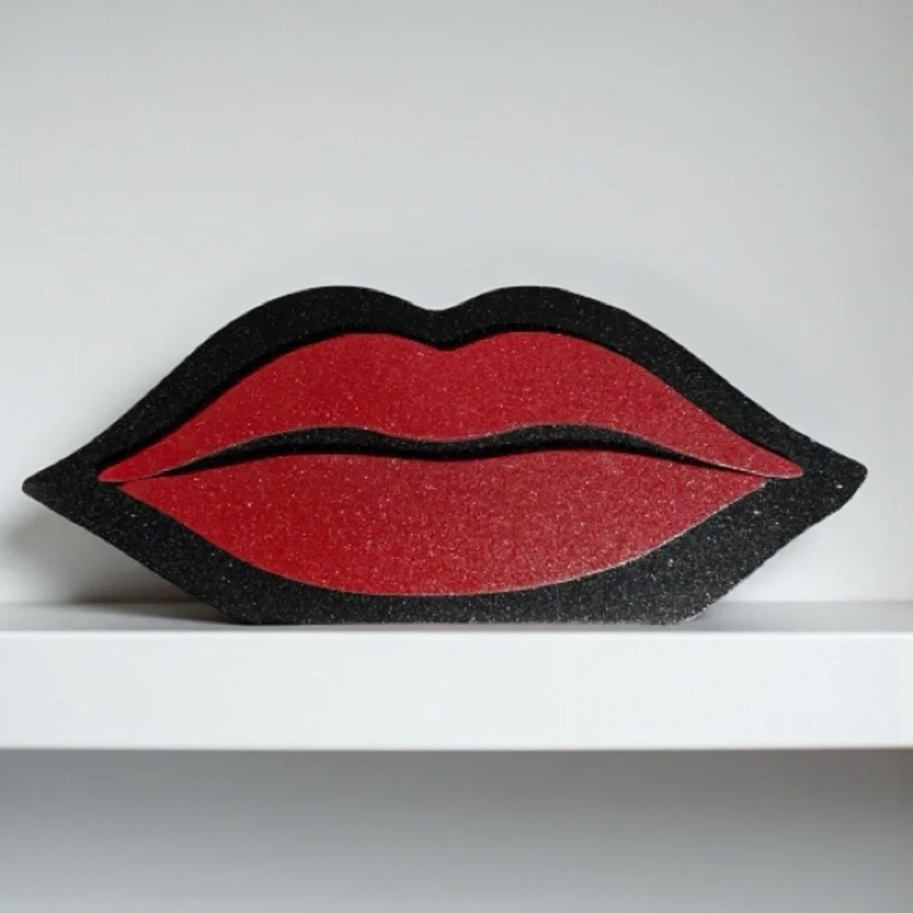 For Her Vanity Red & Black Glitz & Glam Lips Wood Lipstick Holder Organizer